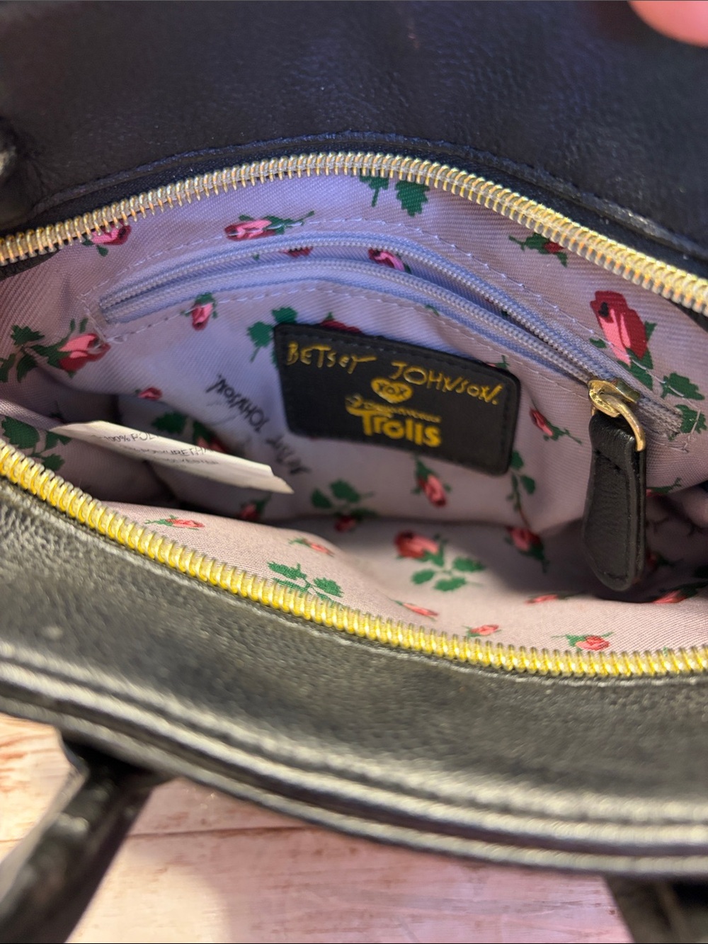 Mini Betsey Johnson Black Mini Leather Satchel with Gold Heart Accent - Picture 5 of 5